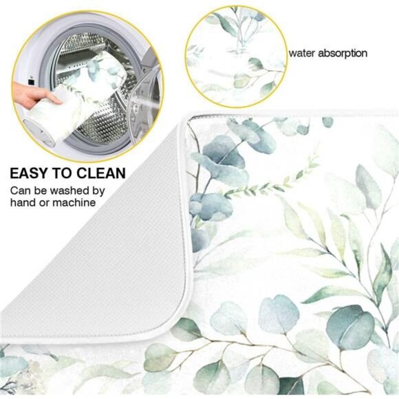 Green Leaves Dish Drying Mat for Kitchen Counter - Picture 2 of 8